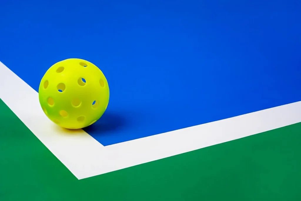 Outdoor pickleball court with net and painted lines